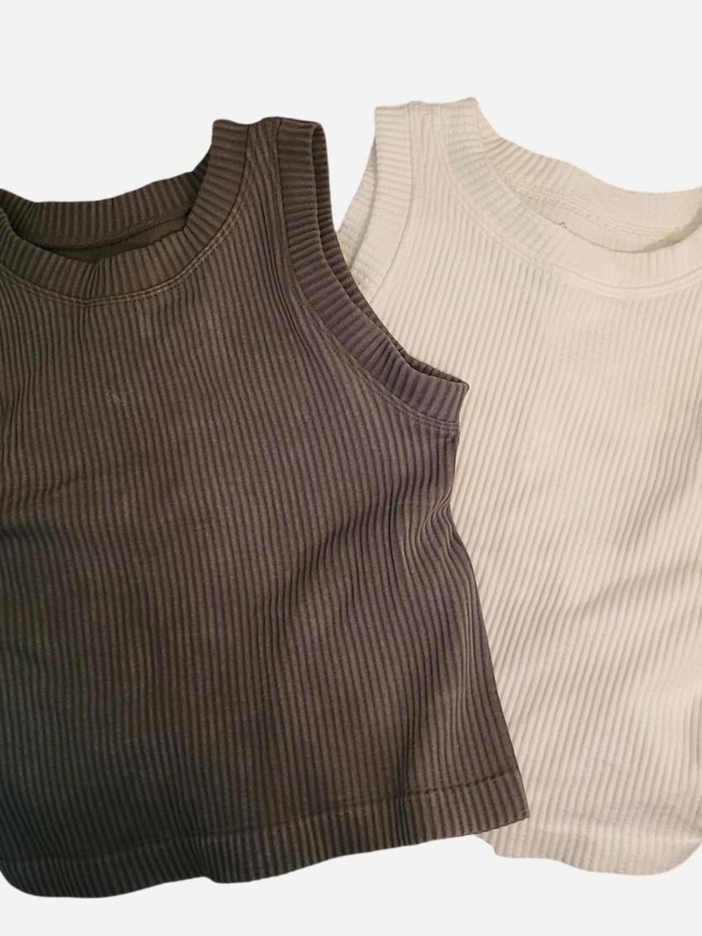 Aura Ribbed Crop Tops in Military Green and White